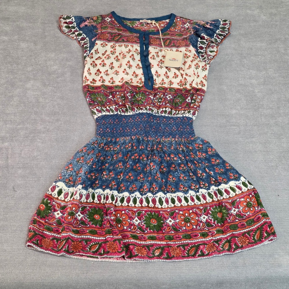 NWT Faherty Brand Bemini Dress Kapu Beach Floral Print Smocked Waist Size XS